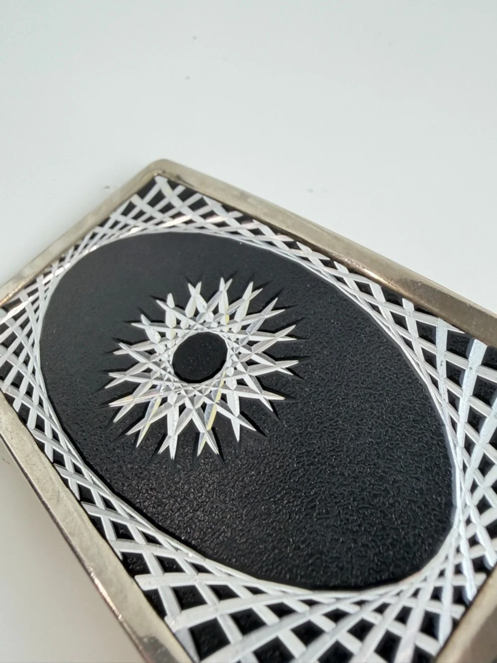 Vintage Tandy KALEIDOSCOPE Western Cowboy Belt Buckle Silver and Black